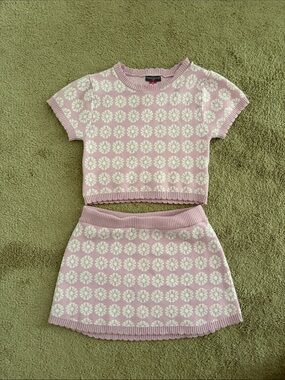 Vince Camuto Pink and White Knit Two-Piece Set